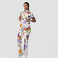 Women's Stand-Up Tie Zipper Halloween Printed Scrub Set ST9127