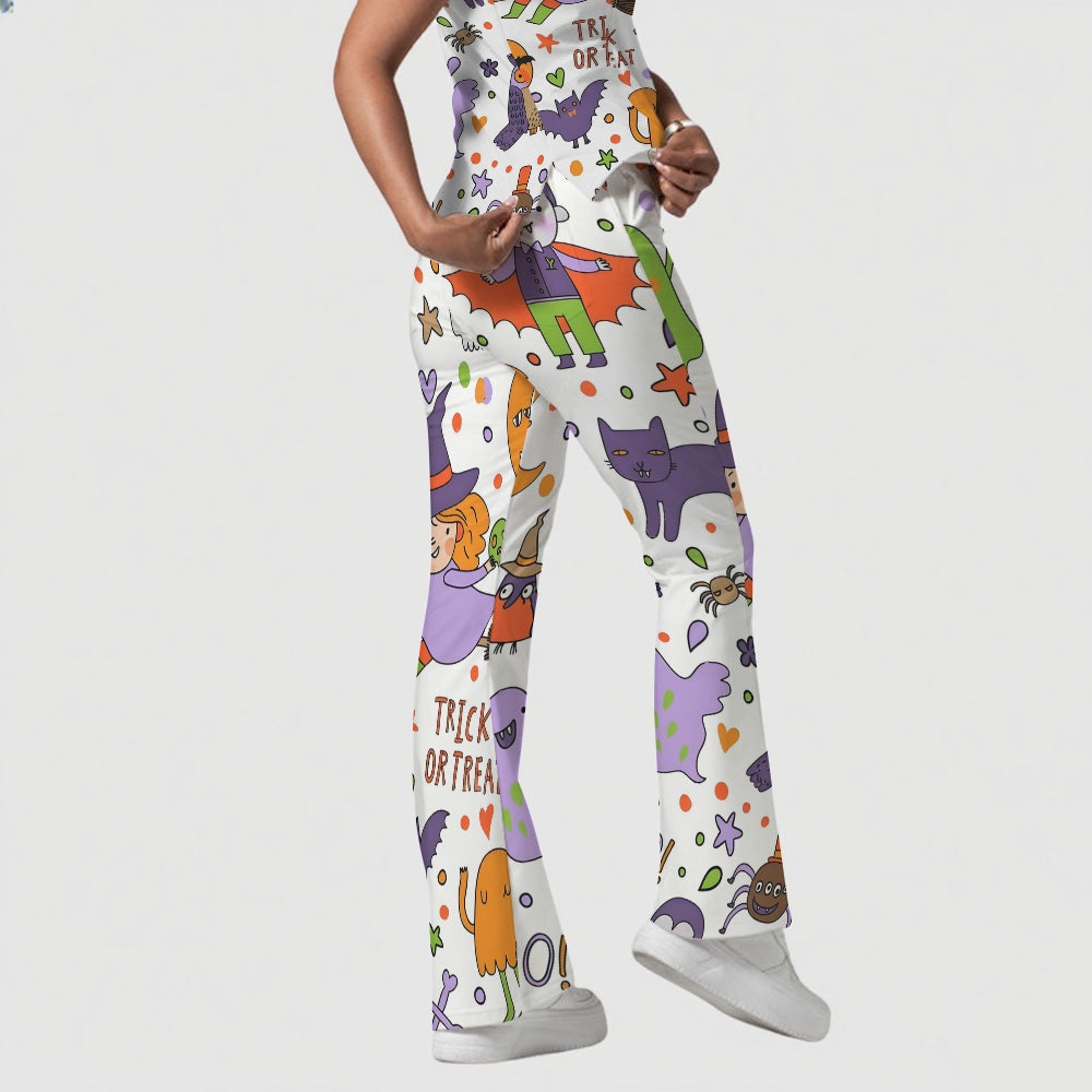 Women's Stand-Up Tie Zipper Halloween Printed Scrub Set ST9127