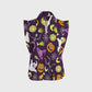 Women's Stand-Up Tie Zipper Halloween Printed Scrub Set SF91222