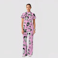 Women's Casual Shirt Collar Halloween Printed Scrub Set SJ9178