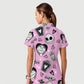 Women's Casual Shirt Collar Halloween Printed Scrub Set SJ9178
