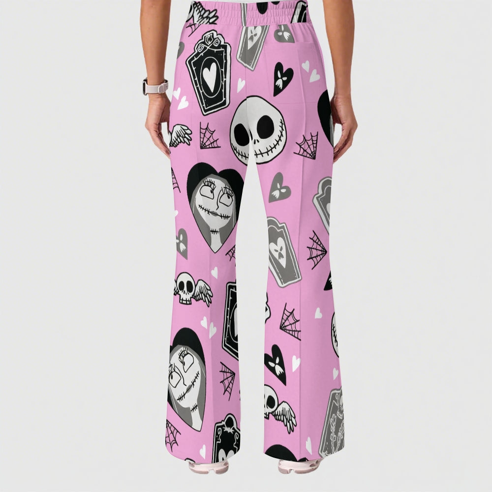 Women's Casual Shirt Collar Halloween Printed Scrub Set SJ9178
