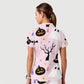 Women's Casual Shirt Collar Halloween Printed Scrub Set SJ9179