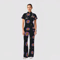 Women's Casual Shirt Collar Halloween Printed Scrub Set SJ91713