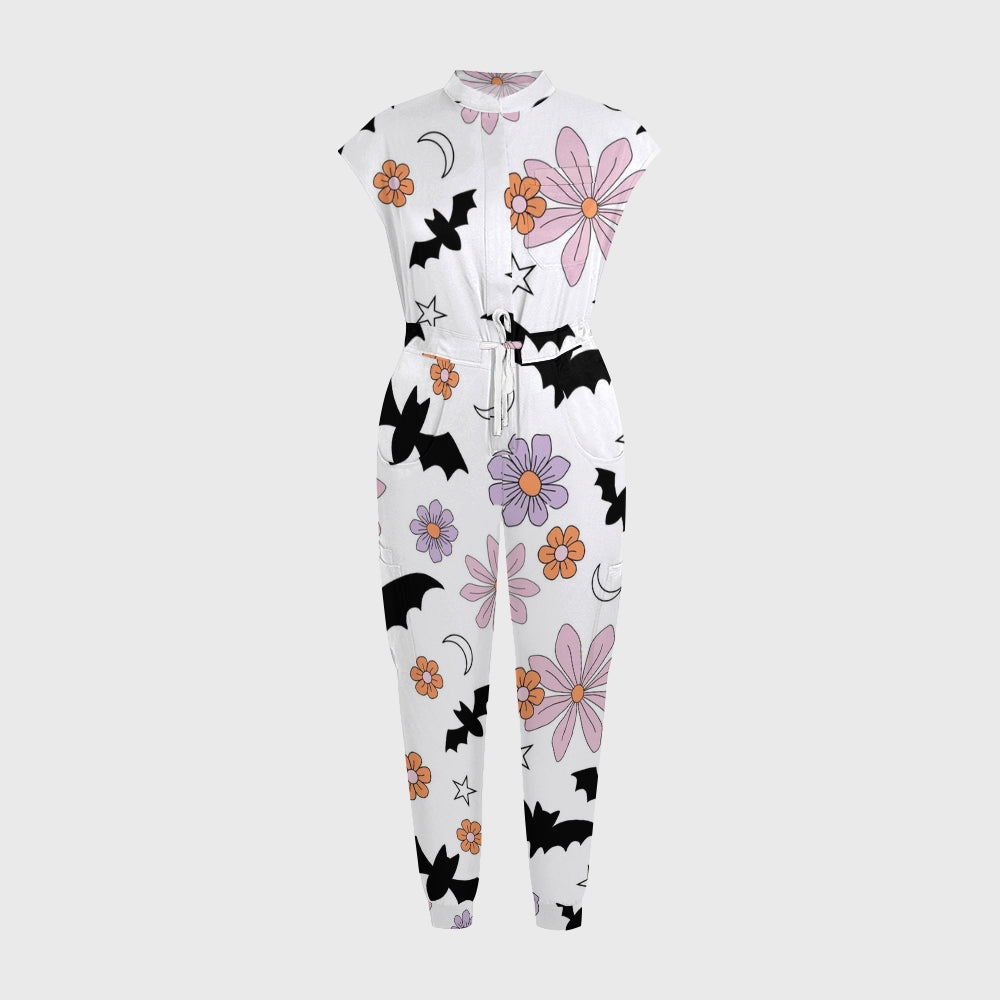 Women's Twelve Pockets Jogger Halloween Printed Scrub Jumpsuit SJ9171