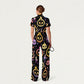 Women's Slim Fit Wide Leg Zip Neck Halloween Printed Scrub Jumpsuit SJ91741