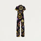 Women's Slim Fit Wide Leg Zip Neck Halloween Printed Scrub Jumpsuit SJ91741