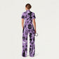 Women's Slim Fit Wide Leg Zip Neck Halloween Printed Scrub Jumpsuit SJ91743