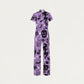 Women's Slim Fit Wide Leg Zip Neck Halloween Printed Scrub Jumpsuit SJ91743