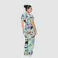 Women's Stand Collar Waist Tie Halloween Print Scrub Jumpsuit SJ91715