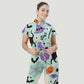 Women's Stand Collar Waist Tie Halloween Print Scrub Jumpsuit SJ91715