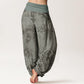 Pure Cotton Casual Flower Leaves Design Women's Elastic Waist Harem Pants