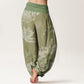 Pure Cotton Pink And White Lotus Women's Elastic Waist Harem Pants