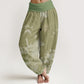 Pure Cotton Pink And White Lotus Women's Elastic Waist Harem Pants