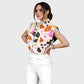 Women's Stand-Up Tie Zipper Halloween Printed Scrub Set SJ91730