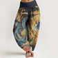 Pure Cotton Dragon Auspicious Clouds Pattern Women's Elastic Waist Harem Pants