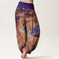 Pure Cotton Dragon Auspicious Clouds Pattern Women's Elastic Waist Harem Pants