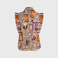 Women's Stand-Up Tie Zipper Halloween Printed Scrub Set SJ91735