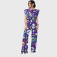 Women's Stand-Up Tie Zipper Halloween Printed Scrub Set SJ91736