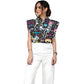 Women's Stand-Up Tie Zipper Halloween Printed Scrub Set SJ91737