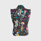 Women's Stand-Up Tie Zipper Halloween Printed Scrub Set SJ91737