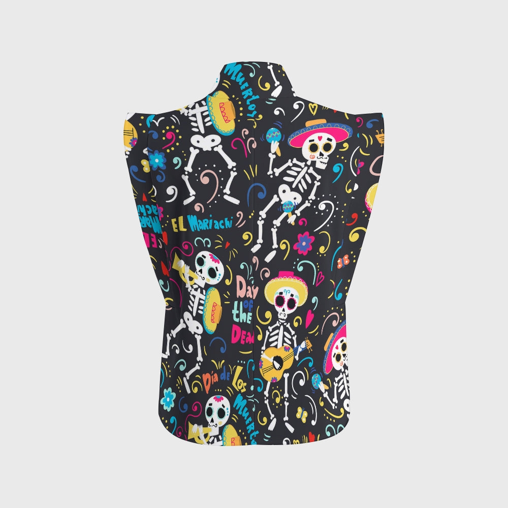 Women's Stand-Up Tie Zipper Halloween Printed Scrub Set SJ91737