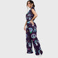 Women's Stand-Up Tie Zipper Halloween Printed Scrub Set SJ91745