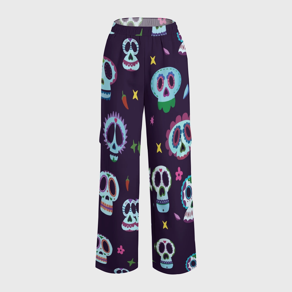 Women's Stand-Up Tie Zipper Halloween Printed Scrub Set SJ91745