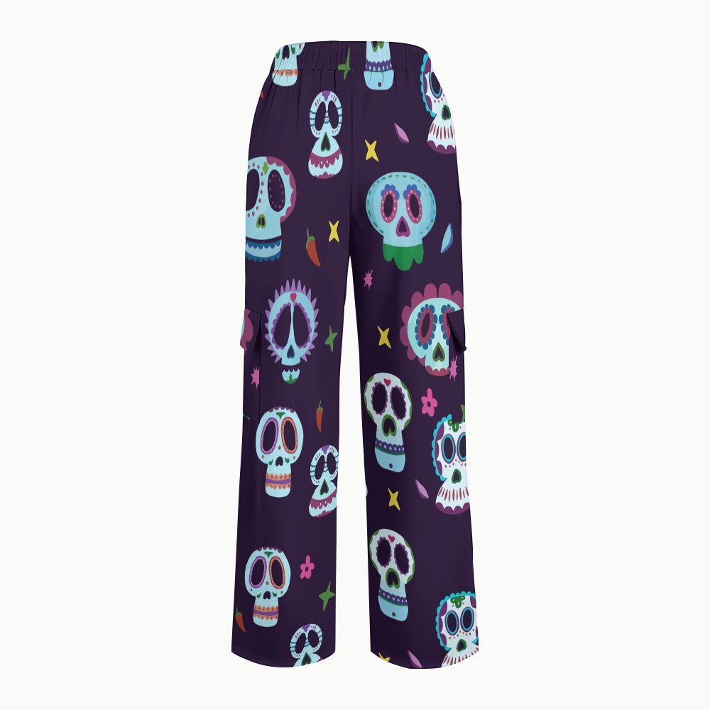 Women's Stand-Up Tie Zipper Halloween Printed Scrub Set SJ91745