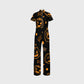 Women's Slim Fit Wide Leg Zip Neck Halloween Printed Scrub Jumpsuit SJ9251
