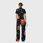 Women's Slim Fit Wide Leg Zip Neck Halloween Printed Scrub Jumpsuit SJ9252