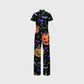 Women's Slim Fit Wide Leg Zip Neck Halloween Printed Scrub Jumpsuit SJ9252