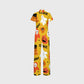 Women's Slim Fit Wide Leg Zip Neck Halloween Printed Scrub Jumpsuit SJ9254