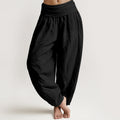 Pure Cotton Plain Black Women's Elastic Waist Harem Pants