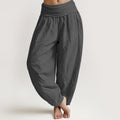 Solid Color DimGray Pure Cotton Women's Elastic Waist Harem Pants