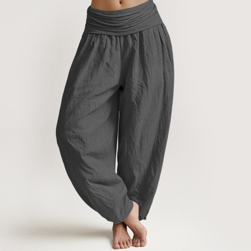 Solid Color DimGray Pure Cotton Women's Elastic Waist Harem Pants