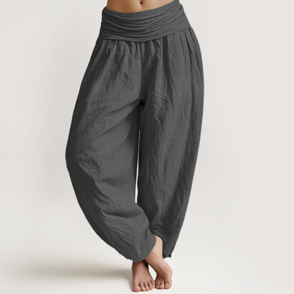 Solid Color DimGray Pure Cotton Women's Elastic Waist Harem Pants