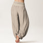 Solid Tan Color Women's Elastic Waist Harem Pure Cotton Pants