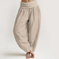 Solid Tan Color Women's Elastic Waist Harem Pure Cotton Pants