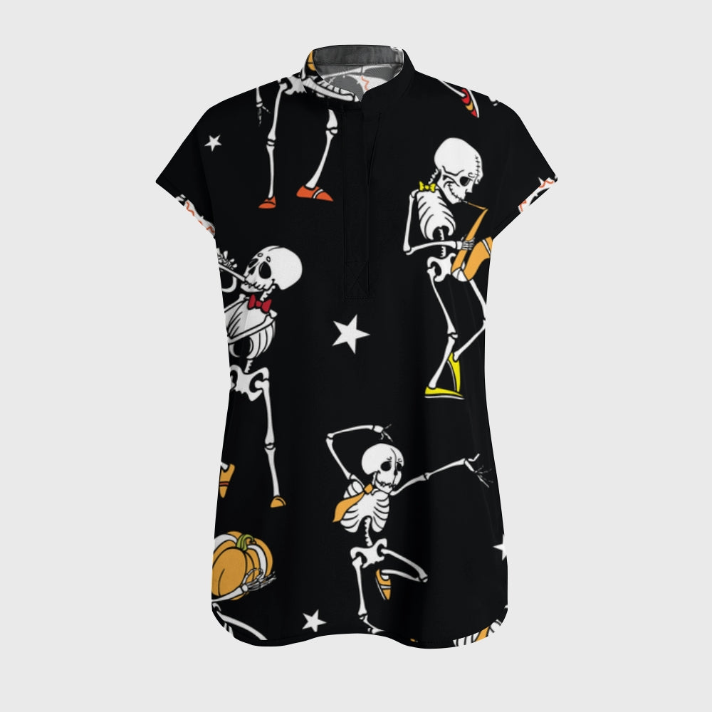 Women's Open Collar Halloween Printed Scrub Set SH9254