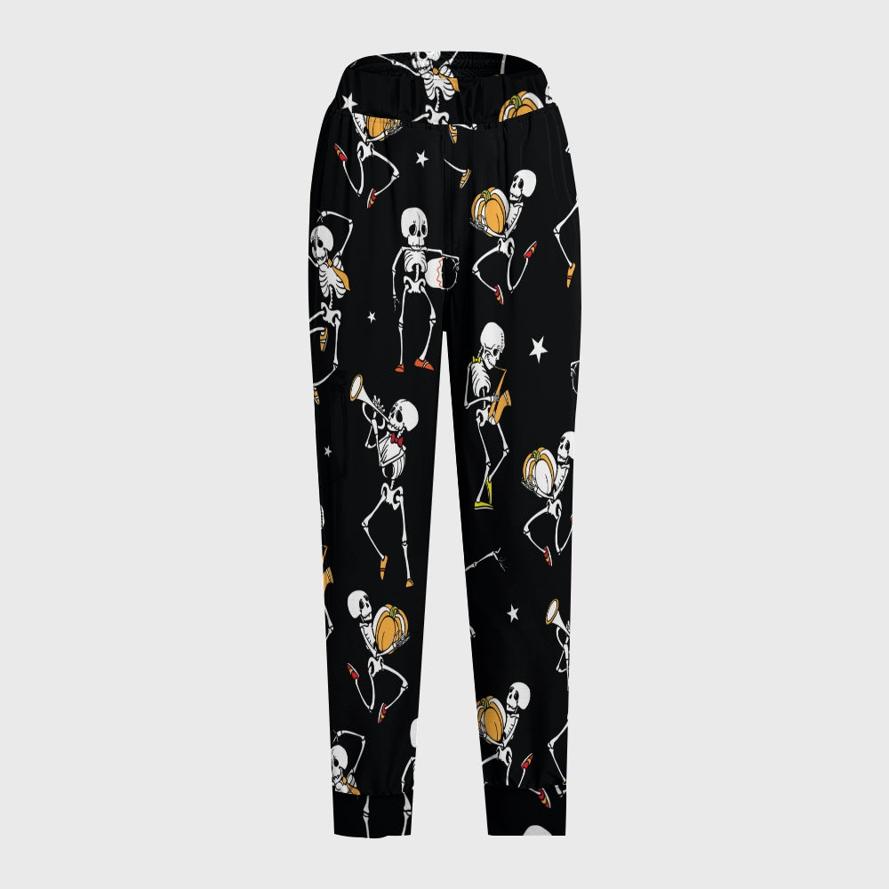 Women's Open Collar Halloween Printed Scrub Set SH9254
