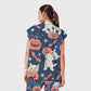 Women's Open Collar Halloween Printed Scrub Set SH9258