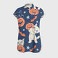 Women's Open Collar Halloween Printed Scrub Set SH9258