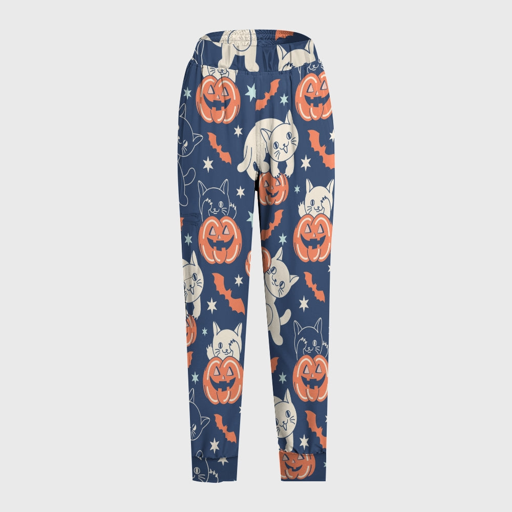 Women's Open Collar Halloween Printed Scrub Set SH9258