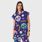 Women's Open Collar Halloween Printed Scrub Set SH925510