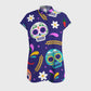 Women's Open Collar Halloween Printed Scrub Set SH925510