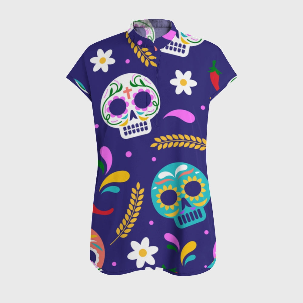Women's Open Collar Halloween Printed Scrub Set SH925510