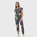 Women's Open Collar Halloween Printed Scrub Set SH92511