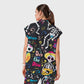 Women's Open Collar Halloween Printed Scrub Set SH92511