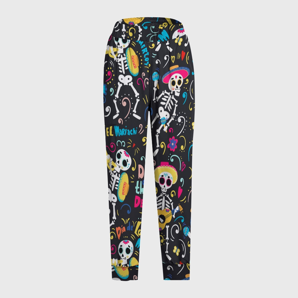 Women's Open Collar Halloween Printed Scrub Set SH92511